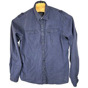 Guess Mens Denim Shirt Men XL Navy Blue Navy Western Embroidered Long Sleeve.